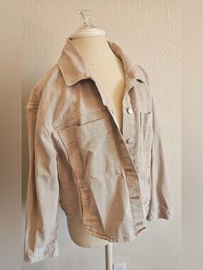 DUNNES 100% cotton Cropped Oversized Barn Jacket/Shacket Beige/Tan Large